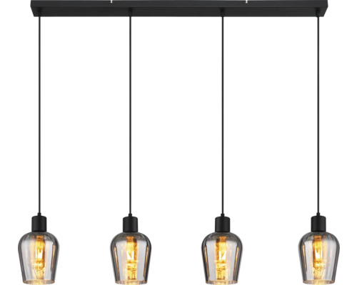 Závesné svietidlo so štyrmi svetlami a sklenenými tienidlami