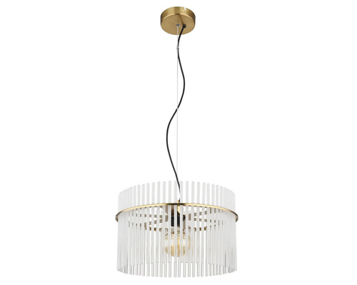 Závesná lampa s priehľadnými sklenenými tyčami a okrúhlym tvarom