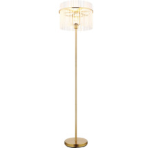 Stojacia lampa s tienidlom z plastových prúžkov a kovovou základňou