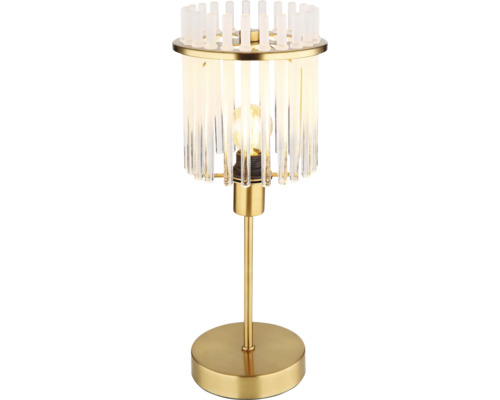 Stolná lampa so skleneným tienidlom a kovovou základňou