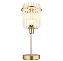 Stolná lampa s priehľadnými tyčami a zlatým rámom