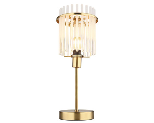 Stolná lampa s priehľadnými tyčami a zlatým rámom