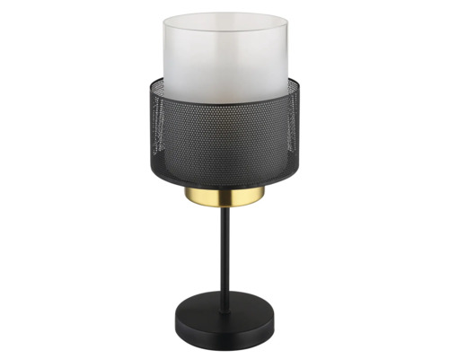 Stolná lampa so skleneným valcom a kovovou základňou