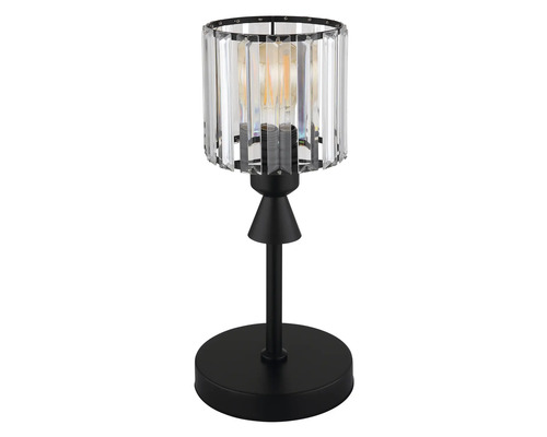 Stolná lampa s krištáľovými prvkami a čiernou základňou