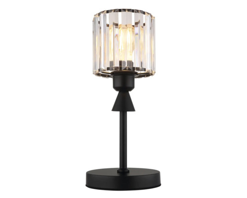 Dekoratívna stolová lampa s krištáľovým skleneným tienidlom a čiernou kovovou základňou