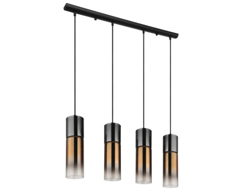 Závesné svietidlo so štyrmi žiarovkami z kovu a skla