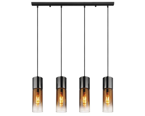 Závesné svietidlo so štyrmi žiarovkami a valcovými sklenenými tienidlami