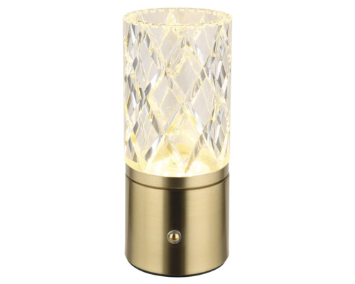Stolná lampa s vzhľadom krištáľového skla a kovovou základňou