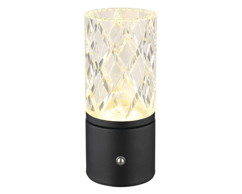 Dekoratívna stolná lampa s priehľadným tienidlom a čiernou základňou