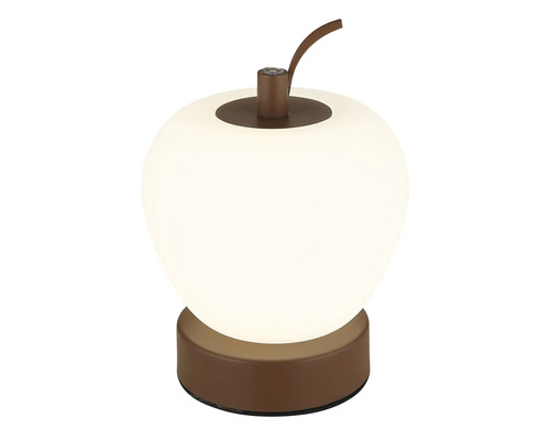 Stolná lampa v tvare jablka s hnedou základňou a stonkou