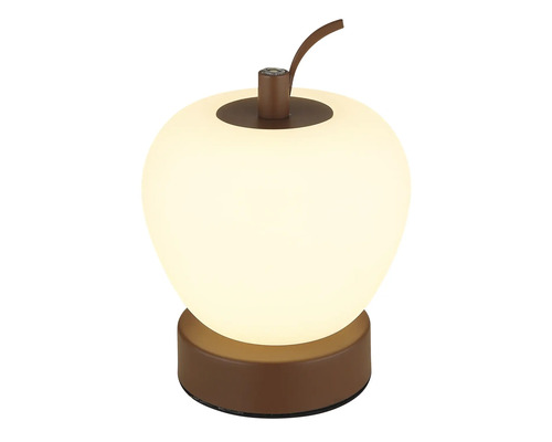 Stolná lampa v tvare jablka s hnedou základňou a stonkom