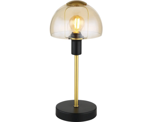 Stolná lampa so skleneným tienidlom a kovovými prvkami