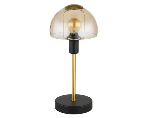 Stolná lampa so skleneným tienidlom a kovovou základňou