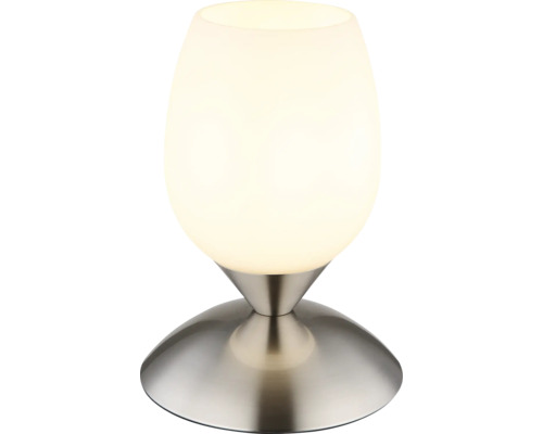 Stolná lampa s kovovou základňou a guľovitým tienidlom