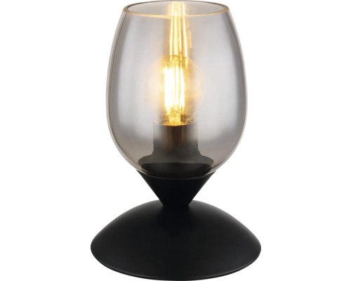 Stolná lampa so skleneným tienidlom a čiernou nohou