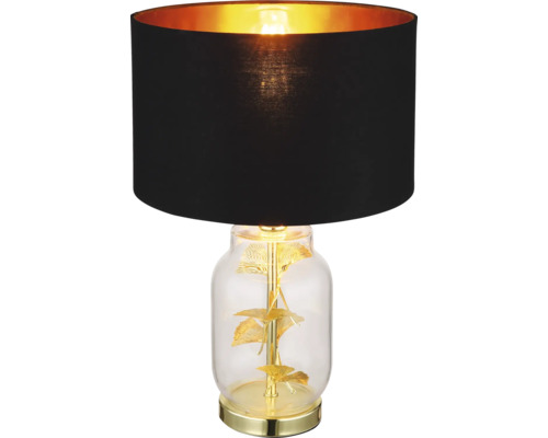 Stolná lampa s čiernym tienidlom a ozdobnými listami ginka