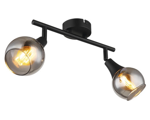 Stropné svietidlo s dvoma spotmi a sklenenými tienidlami