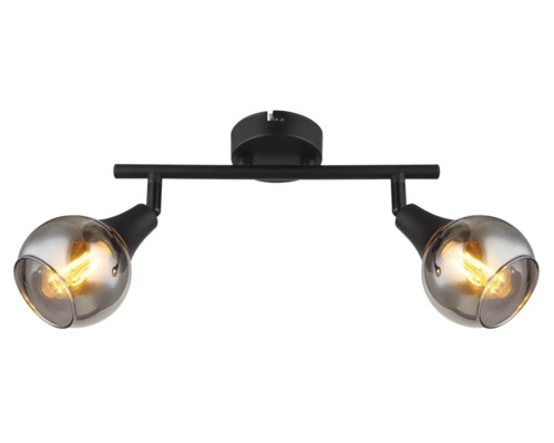Stropné svietidlo s dvoma svietidlami z kovu a skla