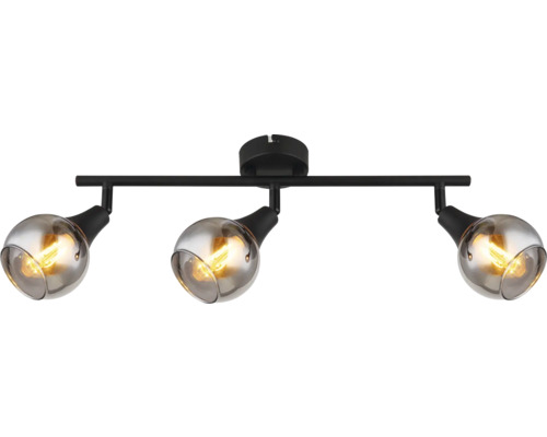 Čierne stropné svietidlo s tromi sklenenými guľami