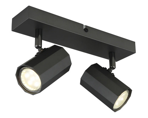 Čierne stropné svietidlo s dvoma reflektormi na vnútorné osvetlenie