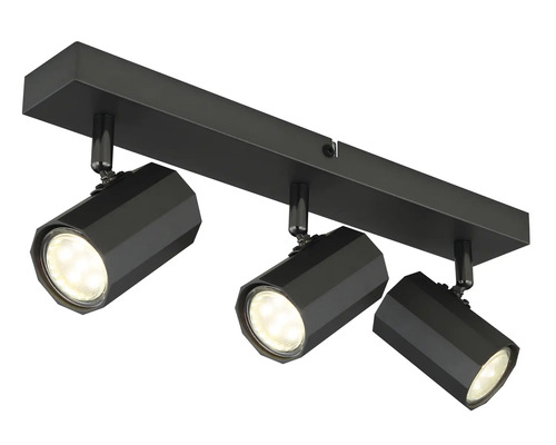 Čierne LED stropné svietidlo s tromi bodovými svetlami