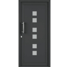 Moderné vchodové dvere s kľučkou a šiestimi štvorcovými sklenenými panelmi