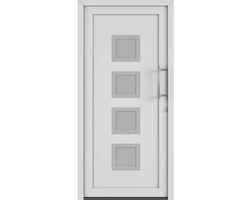 Vchodové dvere so štyrmi štvorcovými sklenenými panelmi a držadlom