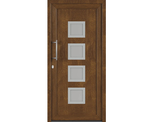 Drevené dvere so štyrmi štvorcovými sklenenými výplňami, kľučkou a zámkom