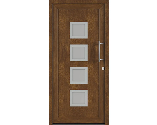 Vchodové dvere so štyrmi štvorcovými sklenenými vložkami a držadlom