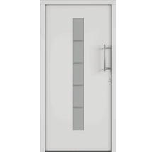 Biele vchodové dvere so sklenenou vložkou a kľučkou