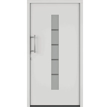 Biele interiérové dvere so zvislou sklenenou vložkou a kľučkou