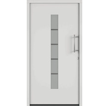 Biele vchodové dvere so sklenenou vložkou a kľučkou