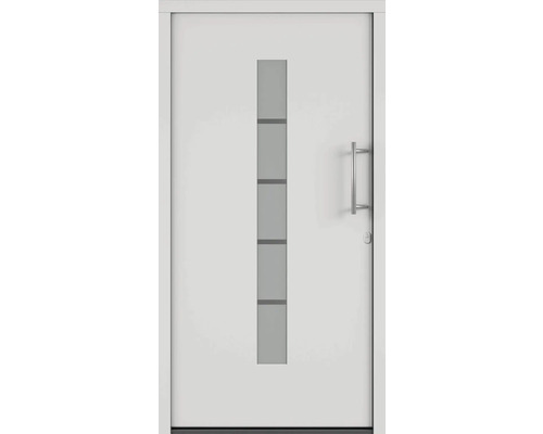 Biele vchodové dvere so sklenenou vložkou a kľučkou