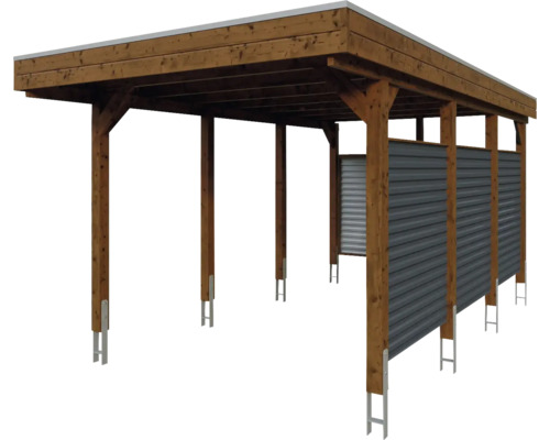 Drevený carport s bočnou stenou z oceľového plechu