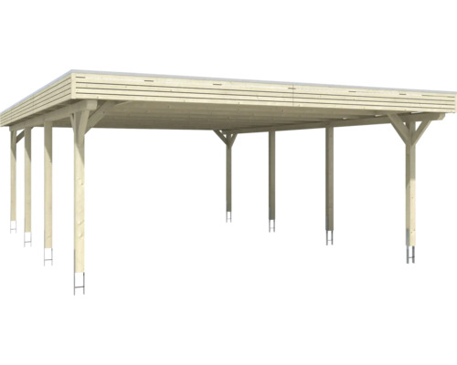 Drevený carport s plochou strechou a podpernými stĺpikmi