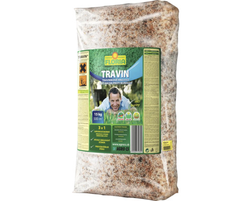 Trávnikové hnojivo FLORIA Travin s účinkom proti hubám 15 kg Floria Travin trávnikové hnojivo s likvidáciou buriny, 15 kg