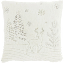 Štvorcový vankúš so vzorom jeleňa, vianočného stromčeka a snehovej vločky