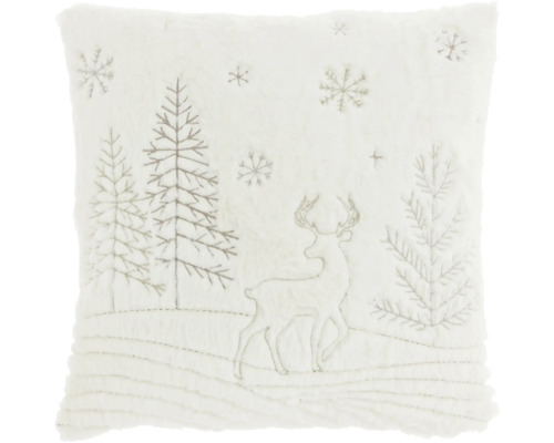 Vianočný vankúš Norvik biely 45x45 cm Štvorcový vankúš so vzorom jeleňa, vianočného stromčeka a snehovej vločky