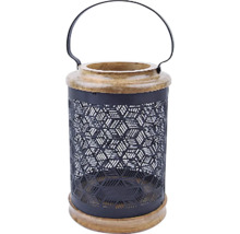 Dekoratívna lampa z kovu a dreva s rukoväťou