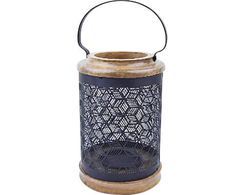 Dekoratívna lampa z kovu a dreva s rukoväťou