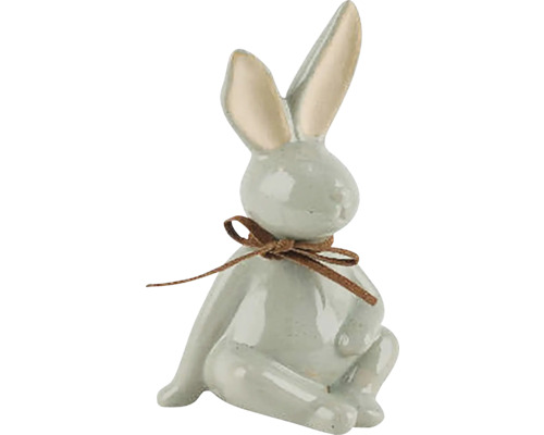 Dekoratívny keramický zajac so stuhou ako veľkonočná dekorácia