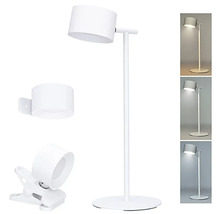 Biela stojacia lampa s tienidlom a možnosťami montáže na stenu a pomocou svorky