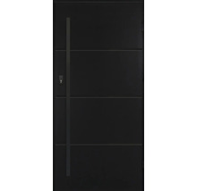 Čierne vchodové dvere s vodorovnými líniami a kľučkou