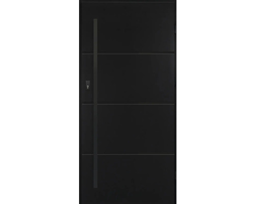 Čierne vchodové dvere s vodorovnými líniami a kľučkou