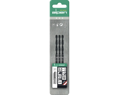 Sada vrtákov Alpen HSS Sprint, tri kusy, 3.0 milimetra