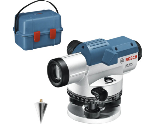 Optický nivelačný prístroj Bosch Professional GOL 26 G Logo Bosch. Stavebný nivelačný prístroj s príslušenstvom a prepravným kufríkom