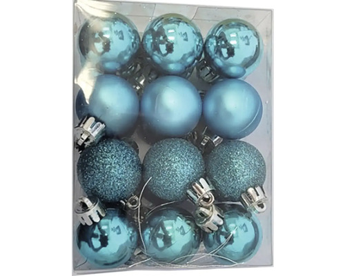Vianočné ozdoby gule sklenené na drôte 3 cm 12 ks modré Balenie modrých vianočných gúľ v rôznych prevedeniach