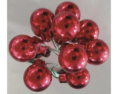 Guľa sklenená na drôte 2,5 cm 12 ks Dekoratívne červené vianočné gule na aranžmáne