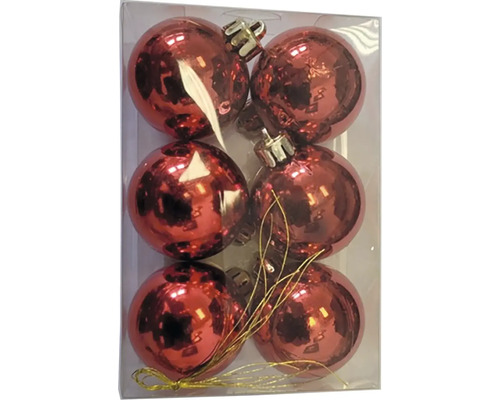 Guľa sklenená na drôte 4 cm 6 ks červená Balenie šiestich vianočných gúľ