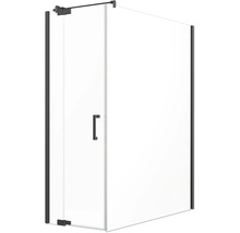 Sprchovací kút so sklenenou stenou a čiernym rámom